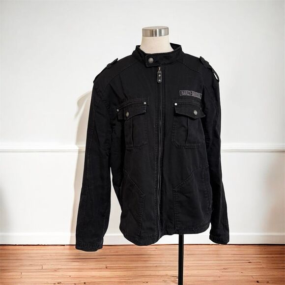 Harley Davidson Utility Jacket Grey Black Skull Moto Motorcycle Canvas XL - Picture 1 of 5